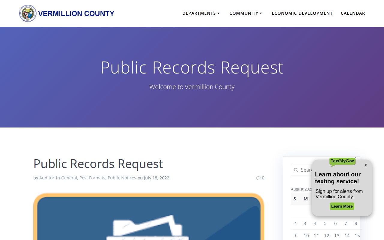 Vermillion County public records request form interface